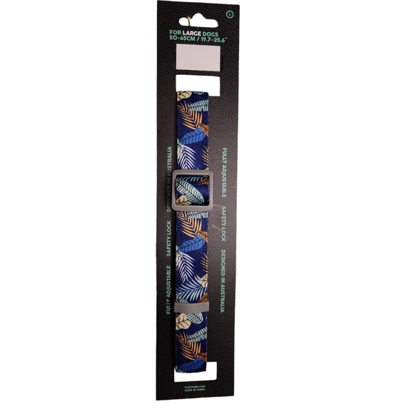 Fuzzyard Blue Leaf Tropical Safety Lock Adjustable Size Large Dog Collar - Picture 5 of 5